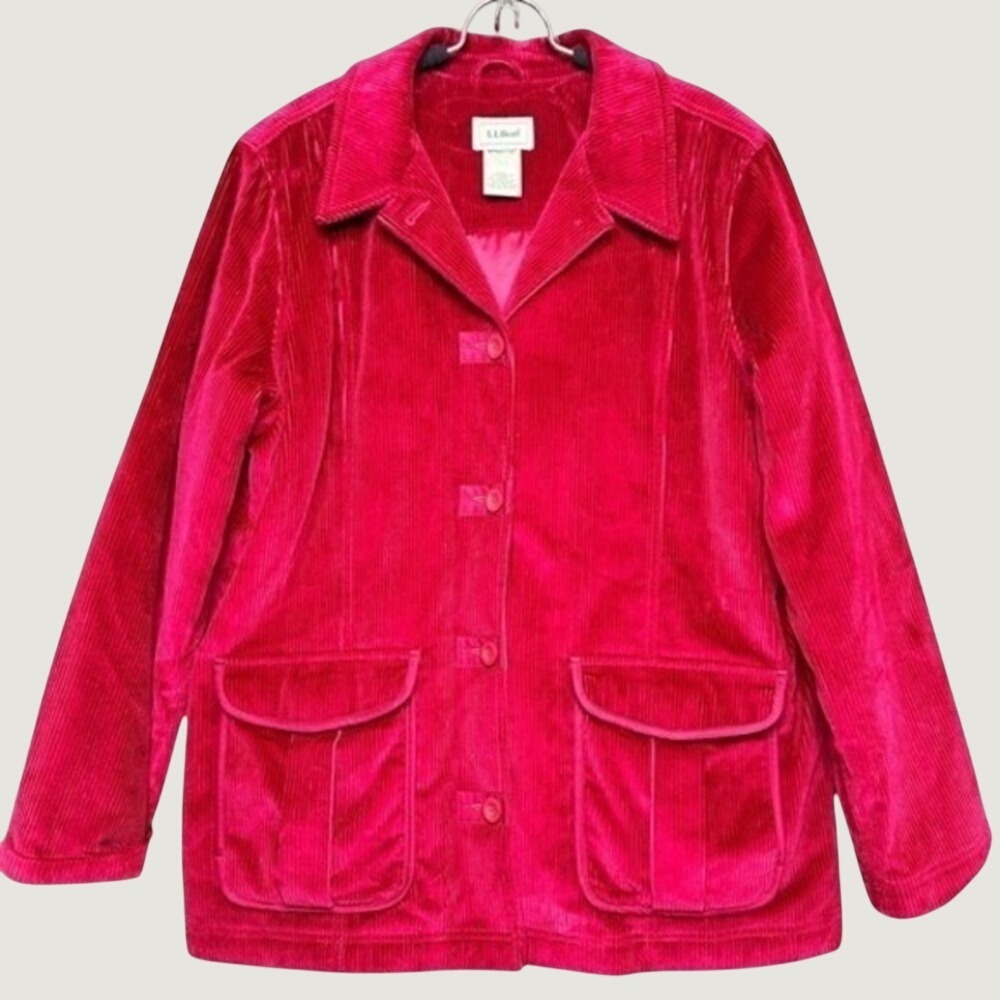 L.L.Bean Women's Pink Corduroy Jacket Thinsulate Lined Blazer 3 Button Pockets
